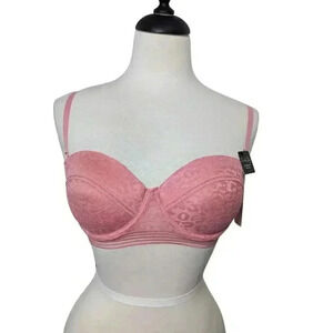 New French Affair Womens Pink Push Up Animal Print Lace Bra Size 36C